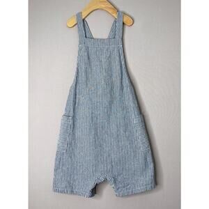 Petits Vilains Blue/White Stripe Linen Blend Short Overalls Boys Girls 6-7 Yrs